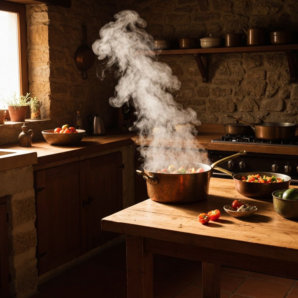 Steam rising from a pot of vegetables being cooked